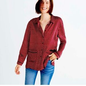Madewell Silk Floral Print Button Down Pajama Shirt With Piping - Size M
